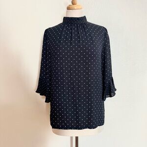 H&M Dark Navy Blue and White Polka Dot Blouse